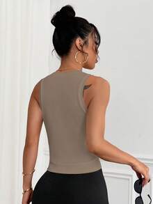 Easithlete Women's Basic Minimalist Style Yoga/Workout Tank Top - Brown - View 2