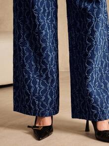 Anewsta 女士新款提花面料蓝色牛仔直筒裤 - 藍色 - 查看 6