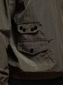 Musero 漏斗领纽扣细节长袖优质尼龙夹克（仅限夹克）/冬季 - 軍綠色 - 查看 7