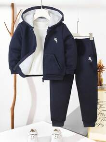 2pcs Set Cute Cartoon Print Zip-Up Hoodie Jacket & Pants Suit, Casual Streetwear Skateboard Comfortable Autumn/Winter, Christmas Fall - Royal Blue - View 7