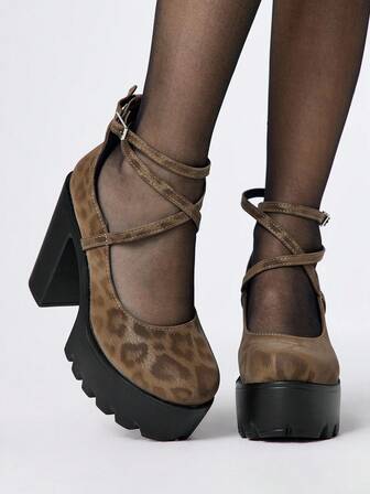 Scarpe Mary Jane da donna con punta chiusa e cinturini incrociati, stile punk goth rock, tacco spesso, cinturini, uniforme scolastica giapponese JK, piattaforma impermeabile, scarpe eleganti da lavoro con tacco alto