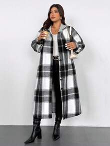 EMERY ROSE 大码女式休闲黑白格子拼布夹克