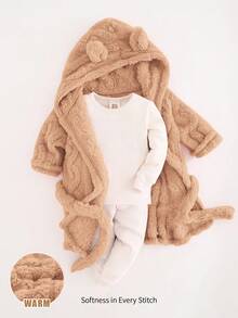 Cozy Pixies Accappatoio in pile con cappuccio e orecchie da orsetto, maniche lunghe, con cintura, per bambine, spesso