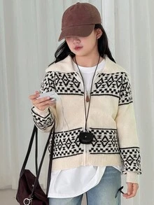 Dazy Kids Cardigan Kasual Blok Warna Serbaguna untuk Remaja Perempuan - Krem - View 2