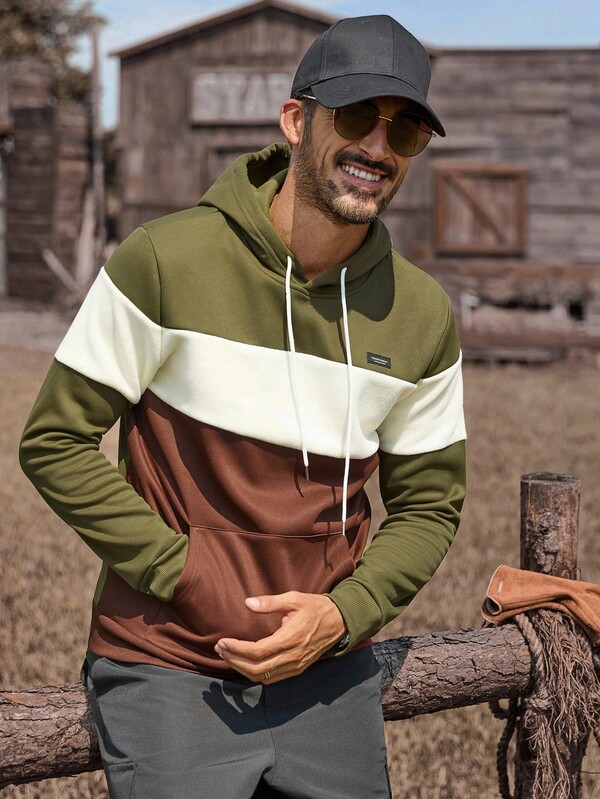 Manfinity Nomadique Sudadera con capucha de manga larga, corte holgado y casual para hombre, con bolsillos, forro térmico, para otoño e invierno