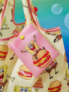 SpongeBob SquarePants | SHEIN 1 件可爱卡通汉堡图案可折叠购物袋，手提袋，带可拆卸链条袋，适合挂在包上 - 黃色 - 查看 5