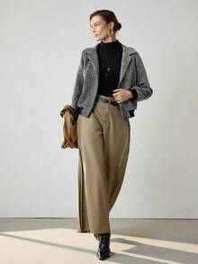 Uhlyne 秋冬新款时尚梭织翻领格纹优雅长袖休闲修身纽扣设计女式夹克外套