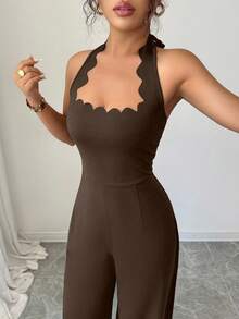 Selianne Women's Elegant Wavy Halter Wide Leg Jumpsuit, Suitable For Commuting, Dating, And Vacation - Brown - View 8
