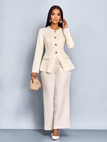 SOLERSUN Women's Solid Color Minimalist Casual Elegant Commuting Long Sleeve Blazer Winter Women Clothes Thanksgiving Women Teachers Fall Cloth For Women - Apricot - View 6