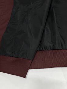 Manfinity Homme Chaquetas de manga larga con gráfico de letras, de moda casual y versátil con cuello de contraste de color, para hombre, otoño - Burdeos - Ver 8