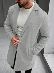 Manfinity Mode Abrigo informal de manga larga con botones de unicolor para hombres, otoño e invierno - Gris Claro - Ver 4