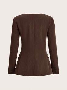 COSMINA Women's Solid Color Long Sleeve Single-Breasted Casual Commuter Regular Jacket, Autumn,Brown Jacket,Fall - Brown - View 2