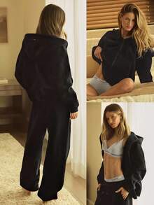 GLOWMODE 厚重羊毛超大连帽夹克，侧口袋，加厚保暖，冬季 - 黑色 - 查看 9