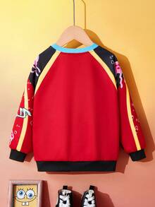 SpongeBob SquarePants | SHEIN Young Boy Colorblock Cartoon Race Car Graphic Raglan Sleeve Crew Neck Sweatshirt, Autumn/Winter