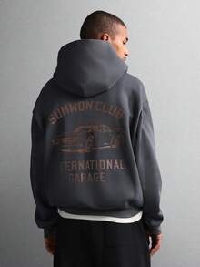 SUMWON Club International Garage 经典羊毛套头连帽衫复古汽车印花设计街头服饰秋冬休闲外套 - 深灰色 - 查看 3