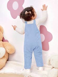 SHEIN Newborn Baby Girl Cute Versatile Corduroy Cartoon Pattern Bib Jumpsuit, Autumn/Winter Fall - Blue - View 14