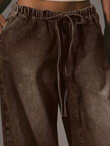 MUSERA Drawstring Denim Trousers Spring 90's Y2k Cute Elegant Casual Vacation Summer Western Holiday Concert Fall Autumn Winter Nashville Casual  Chic - Brown - View 5