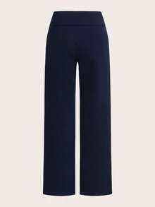 SHEIN EZwear 2 件套黑色和海军蓝高腰阔腿直筒休闲裤，适合夏季 - 彩色 - 查看 6