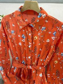 Franclia Đầm Maxi họa tiết hoa đơn giản cổ bẻ màu xanh dành cho nữ - Đỏ - Xem 3