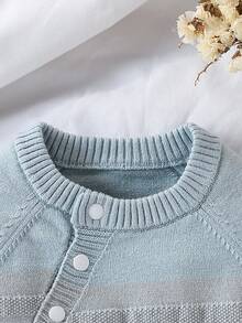 SHEIN 女婴条纹针织连体裤，时尚可爱百搭毛衣 - 彩色 - 查看 6