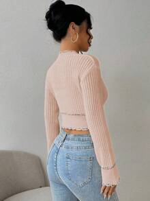 EMERY ROSE Áo khoác cardigan ngắn nhẹ cài nút thường ngày cho nữ, tay dài - Màu be - Xem 2