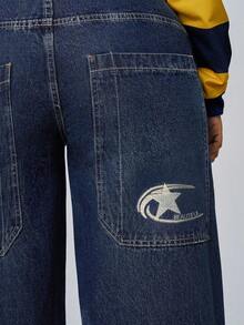 Jeanoix Quần dài thêu họa tiết thường ngày thời trang cỡ lớn dành cho nữ - Rửa tối - Xem 4