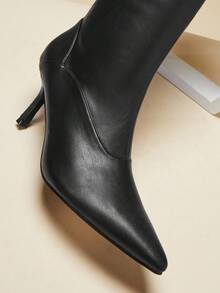 SHUZIA Women's Glamorous Sexy Pointy Toe Kitten Heel Mid-Calf Boots - Black - View 4