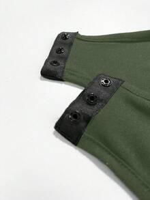 SHEIN LUNE 1 件女式简约纯色半拉链长袖紧身衣 - 軍綠色 - 查看 4