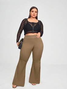 SHEIN SXY Pantalon évasé taille haute décontracté pour femmes grandes tailles en kaki - Kaki - Voir 4