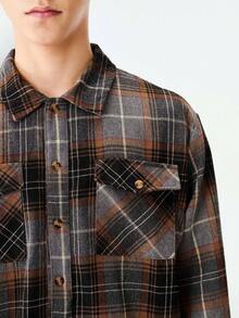 SHEIN 1pc Vintage Distressed Plaid Shirt For Teenage Boys, American Streetwear Style, Retro Checkered Button-Down Collared Shirt With Pockets, Suitable For School, Travel, Daily Wear, Skateboarding, Music Festivals, Clean Fit - Multicolor - View 6