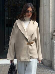 Aloruh Women's Solid Color Shawl Collar Raglan Sleeve Loose Casual Jacket With Button Decoration, Suitable For Commuting And Outdoor Wear, Autumn/Winter Fall Clothes For Women Halloween Halloween Costumes Winter Clothes Jacket Winter Clothes For Women