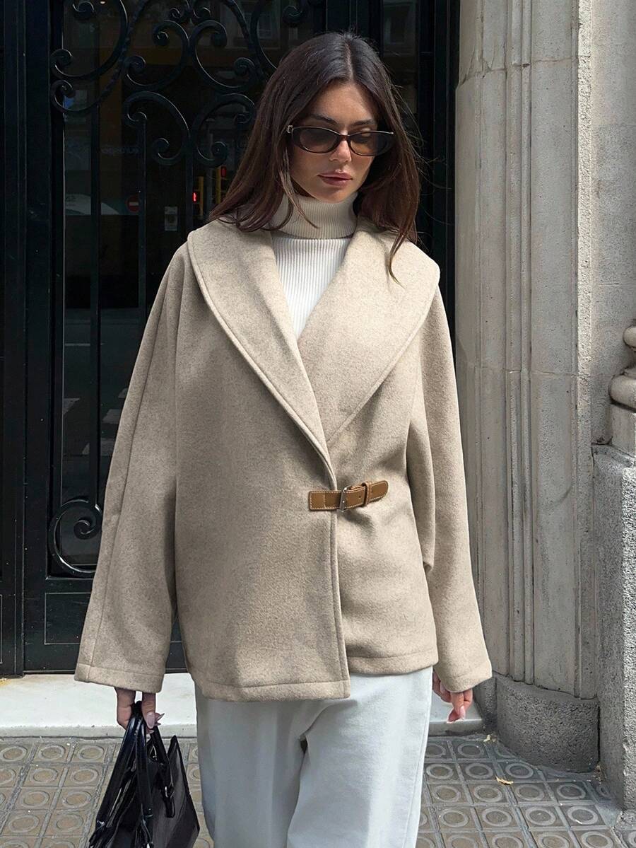 Aloruh Women's Solid Color Shawl Collar Raglan Sleeve Loose Casual Jacket With Button Decoration, Suitable For Commuting And Outdoor Wear, Autumn/Winter Fall Clothes For Women Halloween Halloween Costumes Winter Clothes Jacket Winter Clothes For Women