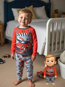 2pcs Baby Boy Punk Racing Car Graphic Knit Crew Neck Long Sleeve Top And Snug Fit Pants Set, Autumn/Winter Fall - Multicolor - View 3