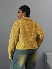 Maweii Plus Size Women's Casual Single-Breasted Pocket Long Sleeve Jacket, Elegant Design - Yellow - View 3