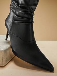 SHUZIA Women's Glamorous Sexy Pointy Toe Kitten Heel Knee-High Slouchy Boots - Black - View 6