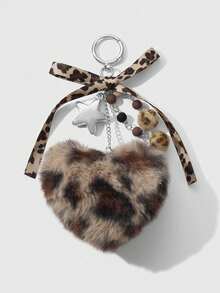 ROMWE Kawaii 1pc Fashionable Retro Personalized Acrylic Star Flower Brown Faux Fur Leopard Bow Heart DIY Keychain Bag Charm, Suitable For Women, Daily Wear, Holiday Gift - Brown-21 - View 9