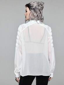 ROMWE EDITION 女式复古哥特式系带透明泡泡袖长袖衬衫 - 白色 - 查看 5