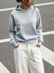 SHEIN Unity Letter & Butterfly Print Drop Shoulder Hoodie BEAUTIFUL Miracles Happen Every Day Life Is Not Always Dark Live The Life You Most Want Try To Do What You Want To Do Most What You Want Will Come Graduation,Back To School,Graduation,Teacher For Women,Back To School Pullover Fall Sweatshirt - Light Grey - View 4