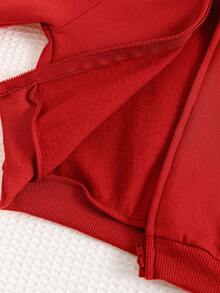 Cozy Pixies 2件套男婴卡通狐狸耳朵连帽外套和慢跑裤套装 - 紅色 - 查看 3