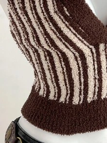 Flirla Pull tricoté à col contrasté décontracté pour femmes, automne/hiver - Multicolore - Voir 7