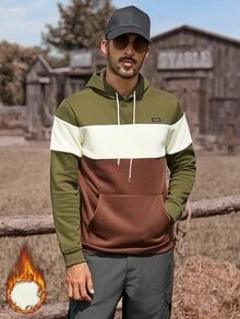 Manfinity Nomadique Men's Casual Loose Fit Long Sleeve Hoodie With Pockets, Thermal Lined, Fall Winter