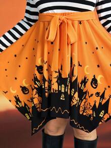 SHEIN LUNE Vestido Midi Mulheres Plus Size Halloween com Bainha Retalhos e Torção - Multicolorido - Visão 7