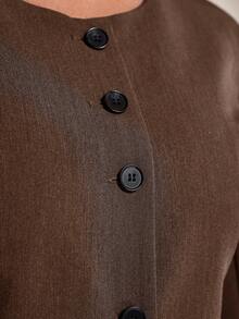 COSMINA Women's Solid Color Long Sleeve Single-Breasted Casual Commuter Regular Jacket, Autumn,Brown Jacket,Fall - Brown - View 10