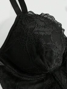 ROMWE Avant 加大码前扣蕾丝加厚无钢圈文胸 - 黑色 - 查看 3