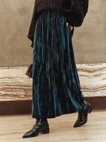 Dazy-Less 女士优雅丝绒半身裙，秋冬商务休闲女装 - 藍色 - 查看 5