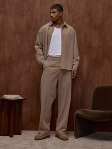 Pantalón ligero con pierna recta, bolsillos traseros dobles, costuras de contraste premium para otoño/primavera-verano - Camel - Ver 1