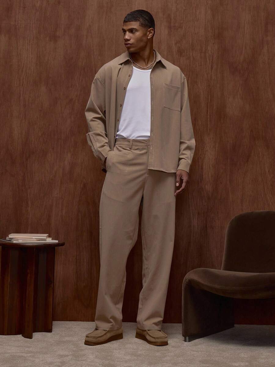 Pantalón ligero con pierna recta, bolsillos traseros dobles, costuras de contraste premium para otoño/primavera-verano - Camel - Ver 1