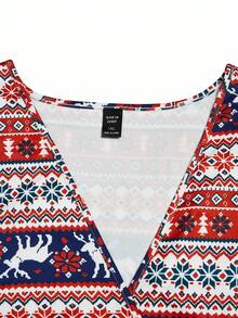 SHEIN Elegant V-Neck Long Sleeve A-Line Christmas Holiday Plus Size Dress, Multiple Colors - Multicolor - View 3