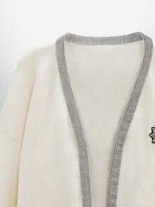 Manfinity RebelGame Men's Casual Loose Knit Cardigan With Pentagram Embroidery And Rhinestone Decor, Long Sleeve, Autumn, For Fall Winter - Beige - View 3