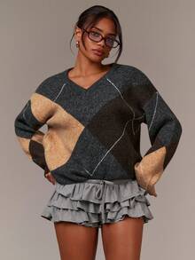 Athîral 女士休闲拼色拼布毛衣，秋冬 - 彩色 - 查看 5